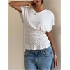 image:imageMakeMeChic Womens Ruffle Smocked Top V Neck Short Sleeve Going Out T Shirt TopsWhite