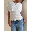image:imageMakeMeChic Womens Ruffle Smocked Top V Neck Short Sleeve Going Out T Shirt TopsWhite