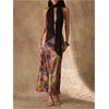 image:imageMakeMeChic Womens Satin Printed Maxi Long Skirt Silk High Waist Fishtail Elegant SkirtsMulticolor