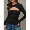image:imageMakeMeChic Womens Sexy Going Out Tops Long Sleeve Cut Out T Shirt Y2k Fitted Tee TopsBlack