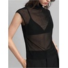 image:imageMakeMeChic Womens Sheer Mesh Turtleneck Tops Mock Neck Cap Sleeve Night Out T Shirt TankBlack