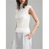 image:imageMakeMeChic Womens Sheer Mesh Turtleneck Tops Mock Neck Cap Sleeve Night Out T Shirt TankWhite