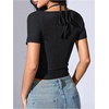 image:imageMakeMeChic Womens Short Sleeve Shirts Halter Neck Lace Top Deep V Neck 2 in 1 Y2k T ShirtBlack