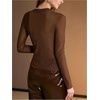 image:imageMakeMeChic Womens Sparkly T Shirt Twist Front Cut Out Long Sleeve Work Business TopsMocha Brown
