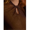 image:imageMakeMeChic Womens Sparkly T Shirt Twist Front Cut Out Long Sleeve Work Business TopsMocha Brown