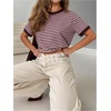 image:imageMakeMeChic Womens Striped Crew Neck T Shirt Short Sleeve Summer Basic TopsPink