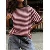 image:imageMakeMeChic Womens Striped Crew Neck T Shirt Short Sleeve Summer Basic TopsPink