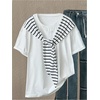 image:imageMakeMeChic Womens Striped Crew Neck Tee Shirt Short Sleeve Oversized Summer TopsWhite