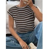 image:imageMakeMeChic Womens Striped Crochet Cap Sleeve Tops Casual Short Sleeve Crewneck Knit Shirts Summer Going Out TopsMulticolor