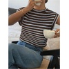image:imageMakeMeChic Womens Striped Crochet Cap Sleeve Tops Casual Short Sleeve Crewneck Knit Shirts Summer Going Out TopsMulticolor