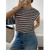 image:imageMakeMeChic Womens Striped Crochet Cap Sleeve Tops Casual Short Sleeve Crewneck Knit Shirts Summer Going Out TopsMulticolor