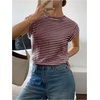 image:imageMakeMeChic Womens Striped Crochet Cap Sleeve Tops Casual Short Sleeve Crewneck Knit Shirts Summer Going Out TopsRed and White