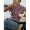 image:imageMakeMeChic Womens Striped Crochet Cap Sleeve Tops Casual Short Sleeve Crewneck Knit Shirts Summer Going Out TopsRed and White
