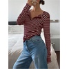 image:imageMakeMeChic Womens Striped Henley Shirt Button Down Long Sleeve Knit Tee TopsBurgundy