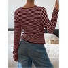 image:imageMakeMeChic Womens Striped Henley Shirt Button Down Long Sleeve Knit Tee TopsBurgundy