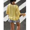 image:imageMakeMeChic Womens Striped Oversized Jersey Shirt Y2k V Neck Half Sleeve Streetwear TopsMulticolor