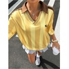 image:imageMakeMeChic Womens Striped Oversized Jersey Shirt Y2k V Neck Half Sleeve Streetwear TopsMulticolor