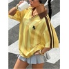 image:imageMakeMeChic Womens Striped Oversized Jersey Shirt Y2k V Neck Half Sleeve Streetwear TopsMulticolor