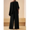 image:imageMakeMeChic Womens Summer 2 Piece Set Beach Vacation Outfits Off The Shoulder Poncho Top Wide Leg Pants SetsBlack