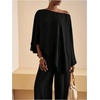 image:imageMakeMeChic Womens Summer 2 Piece Set Beach Vacation Outfits Off The Shoulder Poncho Top Wide Leg Pants SetsBlack