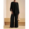 image:imageMakeMeChic Womens Summer 2 Piece Set Beach Vacation Outfits Off The Shoulder Poncho Top Wide Leg Pants SetsBlack