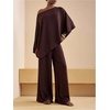 image:imageMakeMeChic Womens Summer 2 Piece Set Beach Vacation Outfits Off The Shoulder Poncho Top Wide Leg Pants SetsBrown