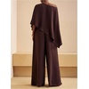 image:imageMakeMeChic Womens Summer 2 Piece Set Beach Vacation Outfits Off The Shoulder Poncho Top Wide Leg Pants SetsBrown