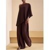 image:imageMakeMeChic Womens Summer 2 Piece Set Beach Vacation Outfits Off The Shoulder Poncho Top Wide Leg Pants SetsBrown