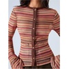 image:imageMakeMeChic Womens Summer Crochet Striped Cardigan Tops Y2k Long Sleeve Lightweight Cardigan Beach Cover UpMulticolor