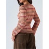 image:imageMakeMeChic Womens Summer Crochet Striped Cardigan Tops Y2k Long Sleeve Lightweight Cardigan Beach Cover UpMulticolor