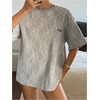 image:imageMakeMeChic Womens Summer Lace Tops Crew Neck T Shirts Short Sleeve Oversized Casual TopsGrey