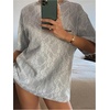 image:imageMakeMeChic Womens Summer Lace Tops Crew Neck T Shirts Short Sleeve Oversized Casual TopsGrey