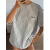 image:imageMakeMeChic Womens Summer Lace Tops Crew Neck T Shirts Short Sleeve Oversized Casual TopsGrey
