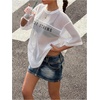 image:imageMakeMeChic Womens Summer Lace Tops Crew Neck T Shirts Short Sleeve Oversized Casual TopsWhite