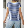 image:imageMakeMeChic Womens Summer Short Sleeve Striped Shirt Crewneck Fashion Colourful Shirts Going Out Clothes Basic BlousesBlue and White