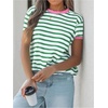 image:imageMakeMeChic Womens Summer Short Sleeve Striped Shirt Crewneck Fashion Colourful Shirts Going Out Clothes Basic BlousesMulticolor