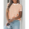 image:imageMakeMeChic Womens Summer Short Sleeve Striped Shirt Crewneck Fashion Colourful Shirts Going Out Clothes Basic BlousesOrange