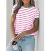 image:imageMakeMeChic Womens Summer Short Sleeve Striped Shirt Crewneck Fashion Colourful Shirts Going Out Clothes Basic BlousesPink