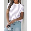 image:imageMakeMeChic Womens Summer Short Sleeve Striped Shirt Crewneck Fashion Colourful Shirts Going Out Clothes Basic BlousesPurple