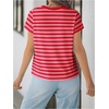 image:imageMakeMeChic Womens Summer Short Sleeve Striped Shirt Crewneck Fashion Colourful Shirts Going Out Clothes Basic BlousesRed