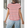 image:imageMakeMeChic Womens Summer Short Sleeve Striped Shirt Crewneck Fashion Colourful Shirts Going Out Clothes Basic BlousesRed and White