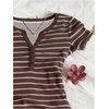 image:imageMakeMeChic Womens Summer Striped Henley Shirt Button Short Sleeve Slim Fitted Basic Tee Casual Elegant Summer TopsMulticolor