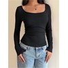 image:imageMakeMeChic Womens Twist Cut Out Backless Tops Y2k Lace Square Neck Long Sleeve T ShirtBlack