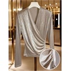 image:imageMakeMeChic Womens Velvet Wrap V Neck T Shirts Ruched Long Sleeve Party Night Out TopsApricot