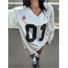 image:imageMakeMeChic Womens Y2K Jersey Tops Satin Tee Shirt Fall Floral Lace V Neck Long Sleeve TopsWhite