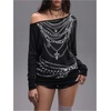 image:imageMakeMeChic Womens Y2K Punk Tees Long Sleeve Asymmetrical One Shoulder Fitted TopsBlack