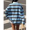 image:imageMakeMeChic Womens Y2K Streetwear Rugby Striped Shirts Fall Long Sleeve Collared Tee TopsBlue and Brown