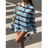 image:imageMakeMeChic Womens Y2K Streetwear Rugby Striped Shirts Fall Long Sleeve Collared Tee TopsBlue and Brown