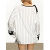 image:imageMakeMeChic Womens Y2K Striped Tee Shirt Cold Shoulder Crew Neck Long Sleeve Retro Jersey TopsMulticolor