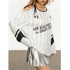 image:imageMakeMeChic Womens Y2K Striped Tee Shirt Cold Shoulder Crew Neck Long Sleeve Retro Jersey TopsMulticolor